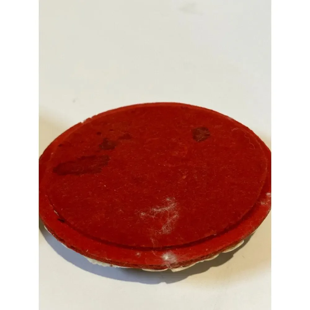 Vintage Seashell Round Trinket Box Red Lined Boho Beach Decore Small Flaws